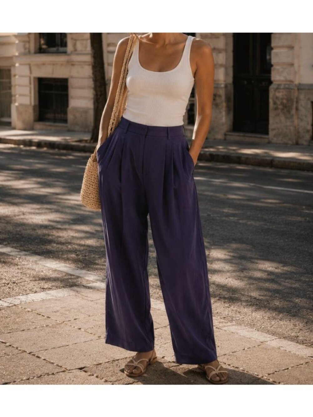 Robert Rodriguez Purple Lyocell Wide Leg Pleated Pants Size 32 Effortless Chic
